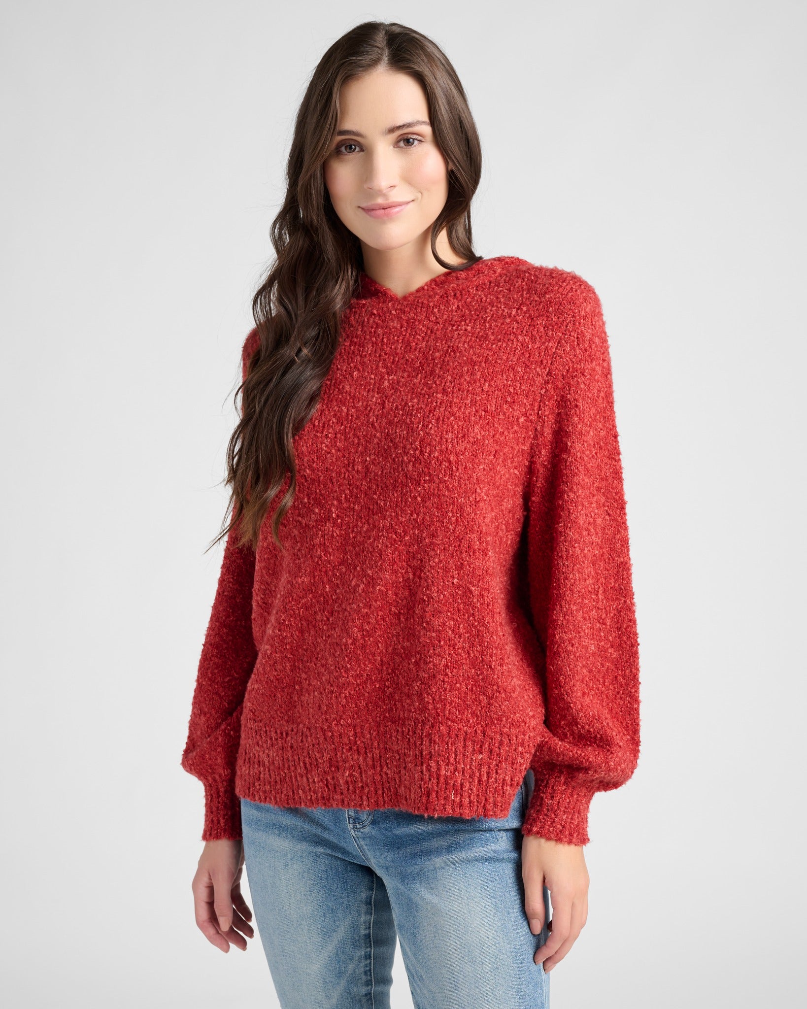 Brick Red $|& Herizon Boucle Hooded Pullover - SOF Front