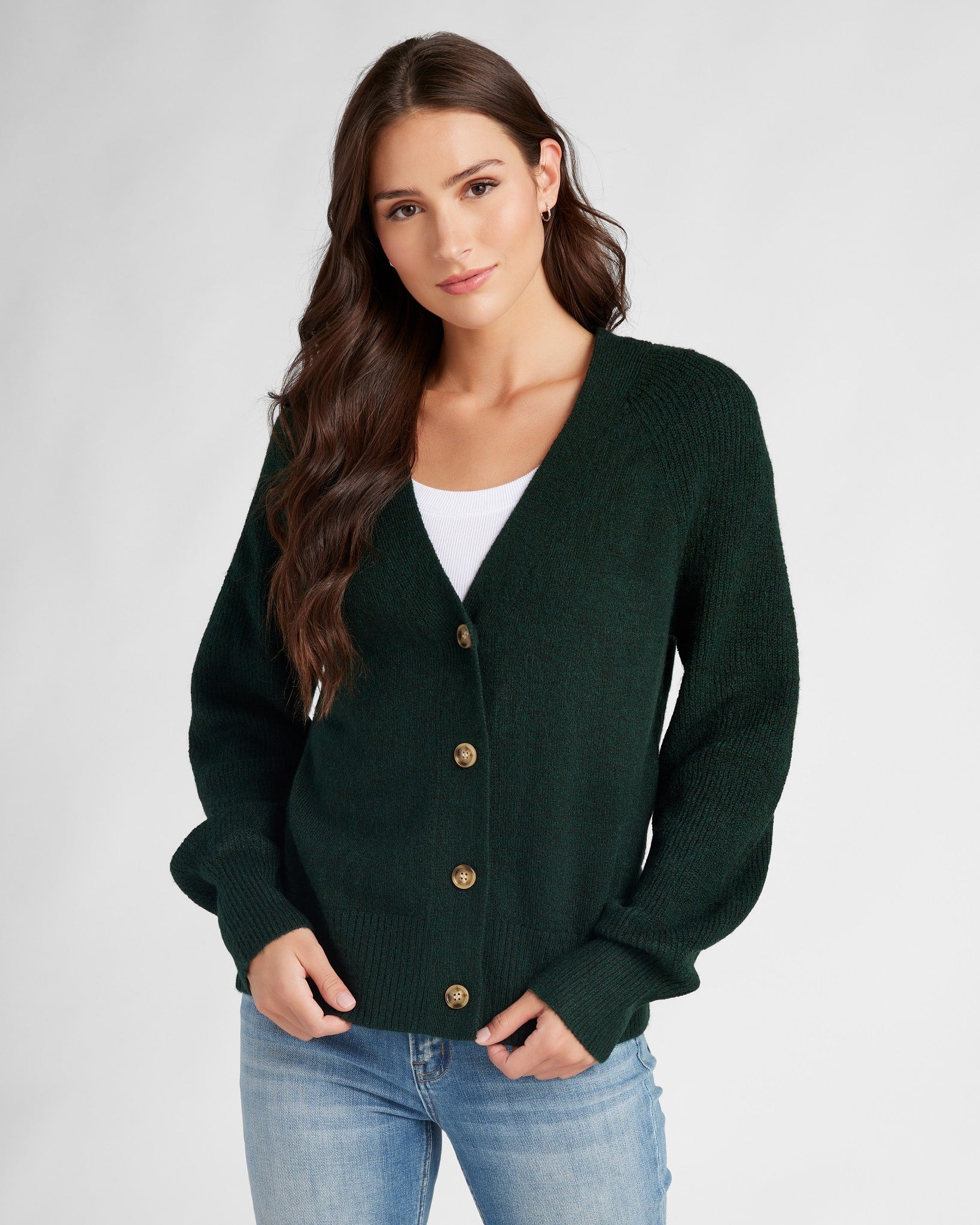 Hunter Green $|& Herizon Button Front Boyfriend Cardigan - SOF Front
