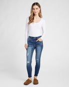 Dark Wash $|& Herizon Suzi Mid Rise Distressed Skinny Jeans - SOF Full Front