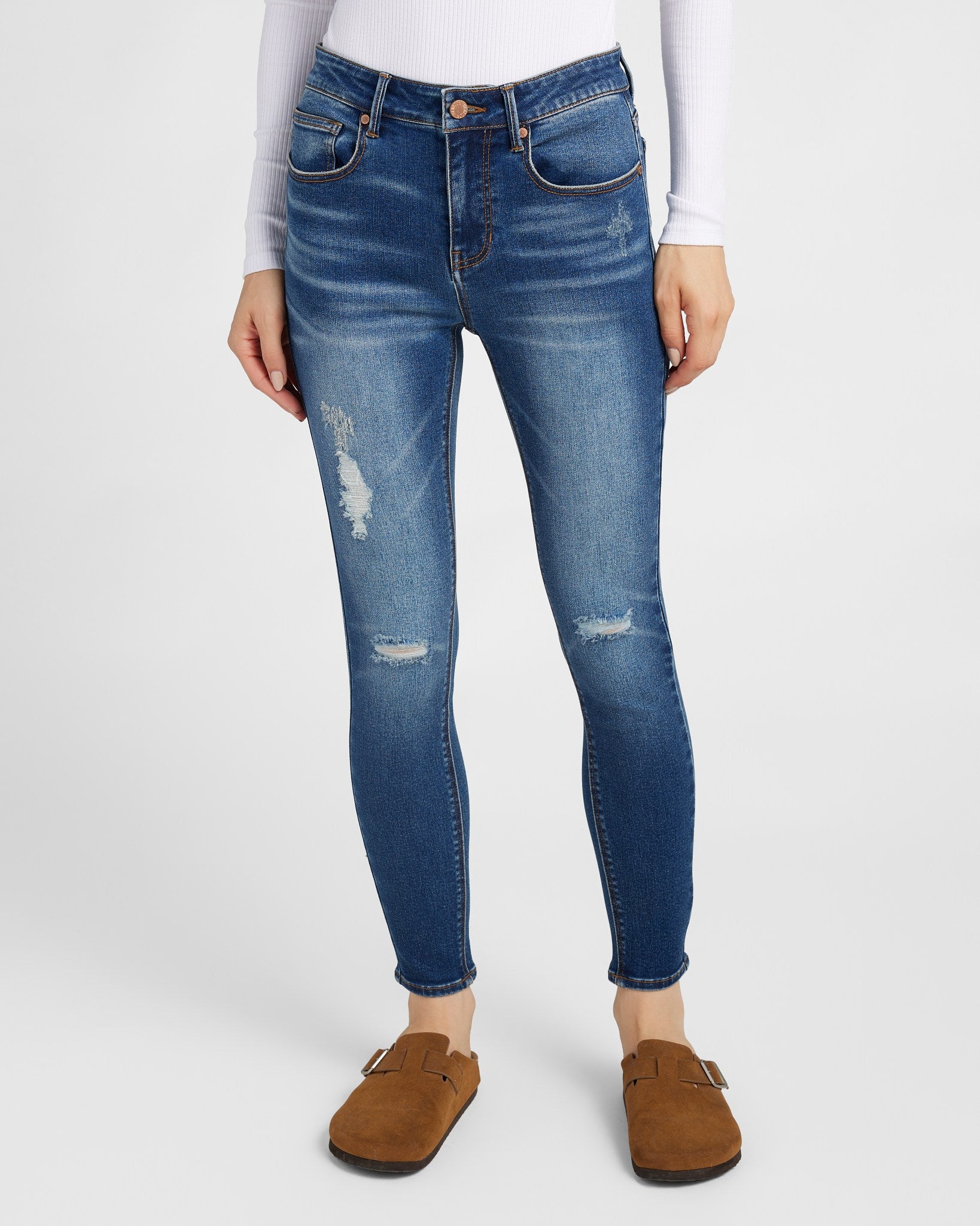 Herizon Suzi Mid-Rise Distressed Skinny Jeans - Soft & Stretchy