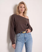 Seal Brown $|& Herizon Wanderer Waffle One Shoulder Sweater - SOF Front