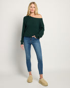 Hunter Green $|& Herizon Wanderer Waffle One Shoulder Sweater - UGC On Fig