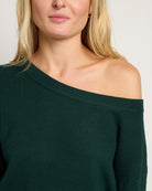 Hunter Green $|& Herizon Wanderer Waffle One Shoulder Sweater - SOF Full Front