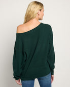 Hunter Green $|& Herizon Wanderer Waffle One Shoulder Sweater - SOF Back