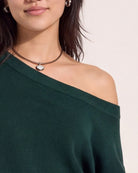 Hunter Green $|& Herizon Wanderer Waffle One Shoulder Sweater - SOF Back