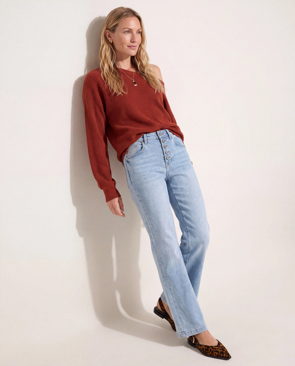 Rooibos Tea $|& Herizon Wanderer Waffle One Shoulder Sweater - SOF Back