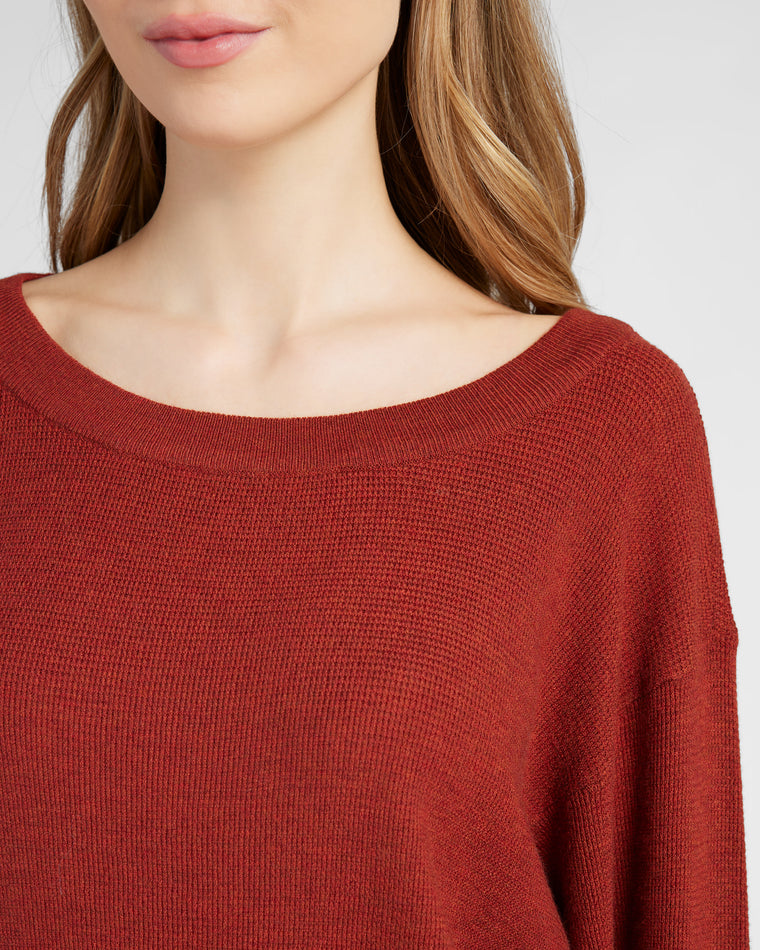 Rooibos Tea Orange $|& Herizon Wanderer Waffle One Shoulder Sweater - SOF Detail