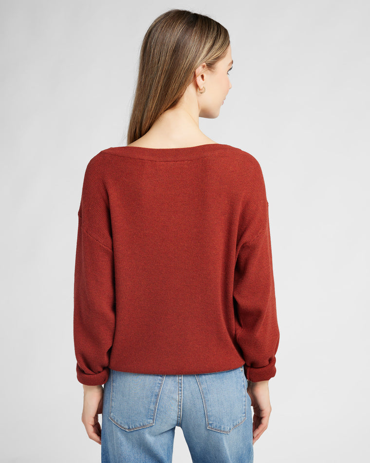 Rooibos Tea Orange $|& Herizon Wanderer Waffle One Shoulder Sweater - SOF Back