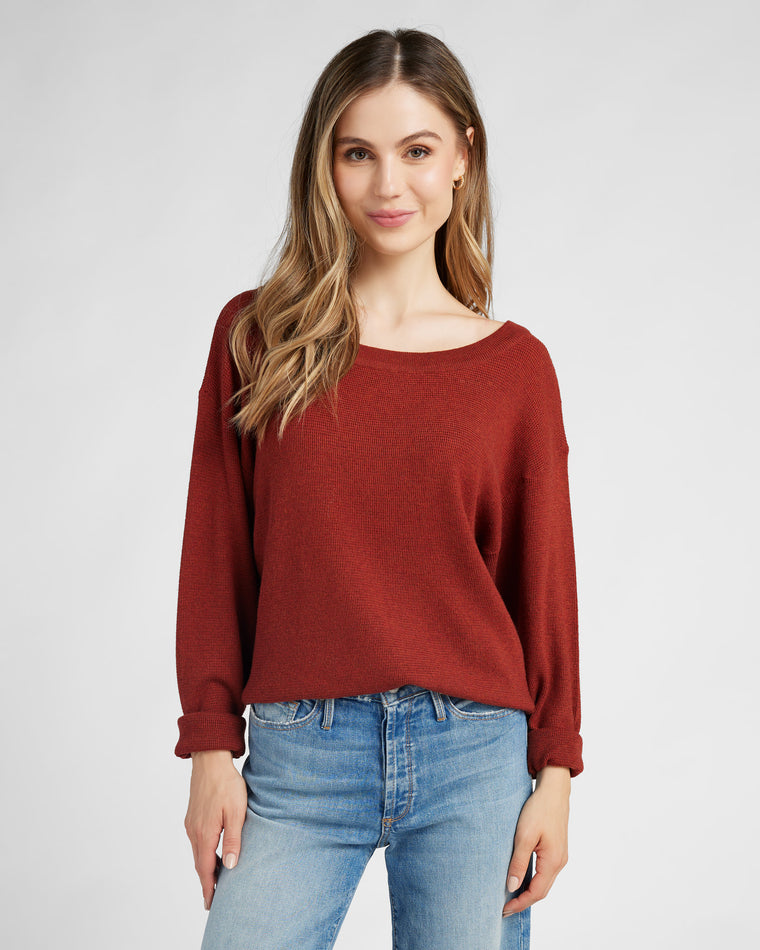 Rooibos Tea Orange $|& Herizon Wanderer Waffle One Shoulder Sweater - SOF Front