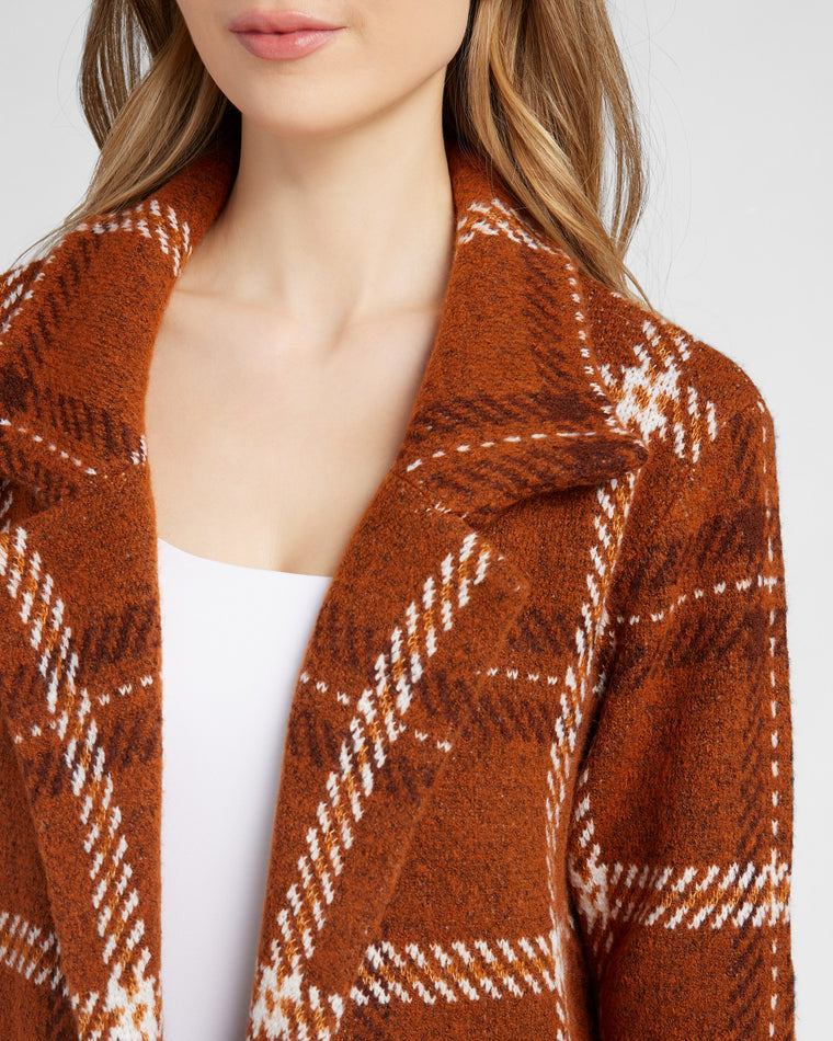 Rust $|& OneWorld Plaid Sweater Coatigan - SOF Detail