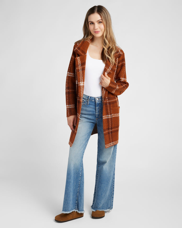 Rust $|& OneWorld Plaid Sweater Coatigan - SOF Full Front