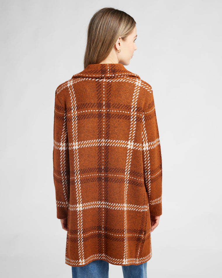 Rust $|& OneWorld Plaid Sweater Coatigan - SOF Back