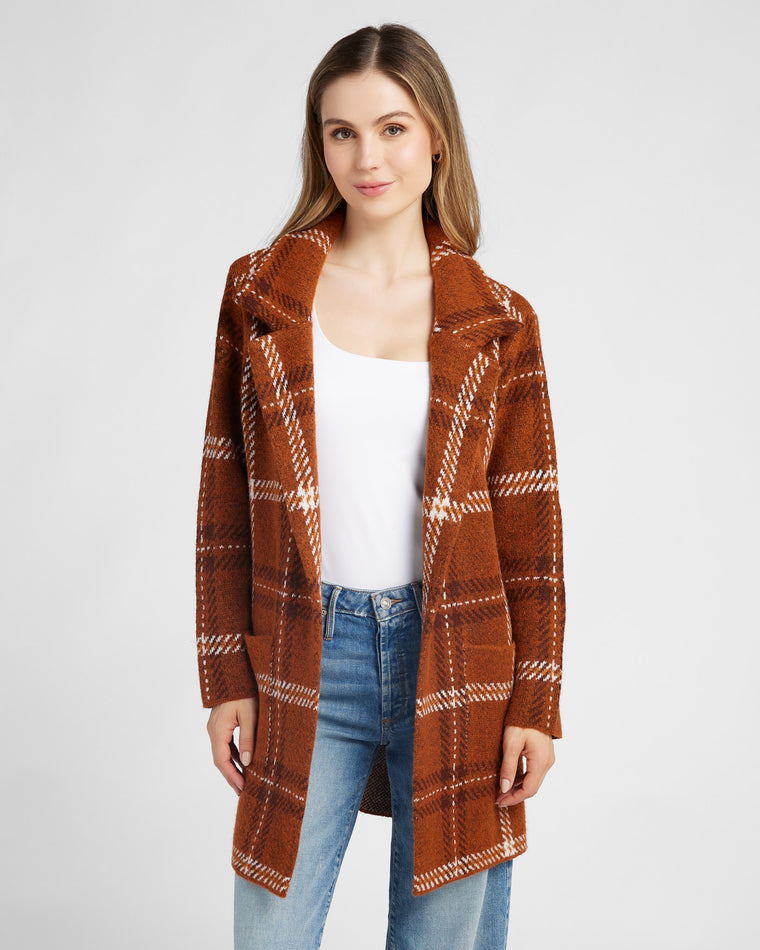 Rust $|& OneWorld Plaid Sweater Coatigan - SOF Front