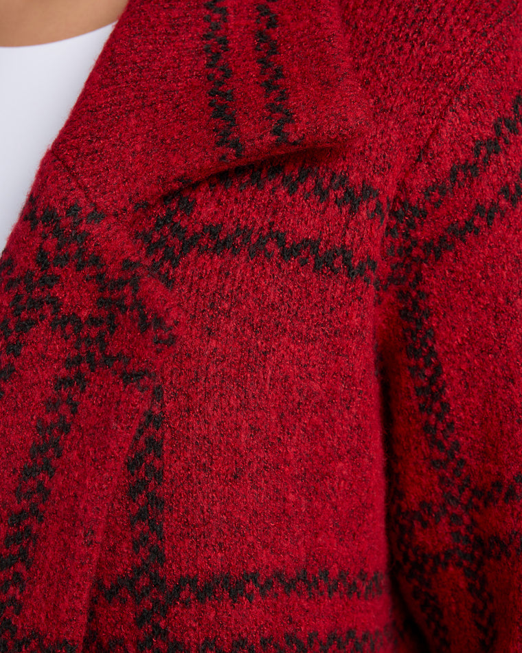 Red $|& OneWorld Plaid Sweater Coatigan - SOF Detail