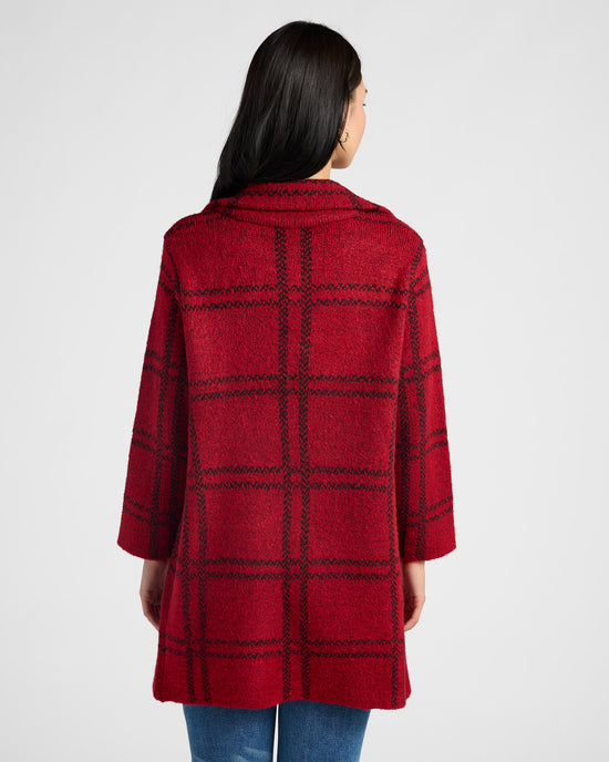 Red $|& OneWorld Plaid Sweater Coatigan - SOF Back