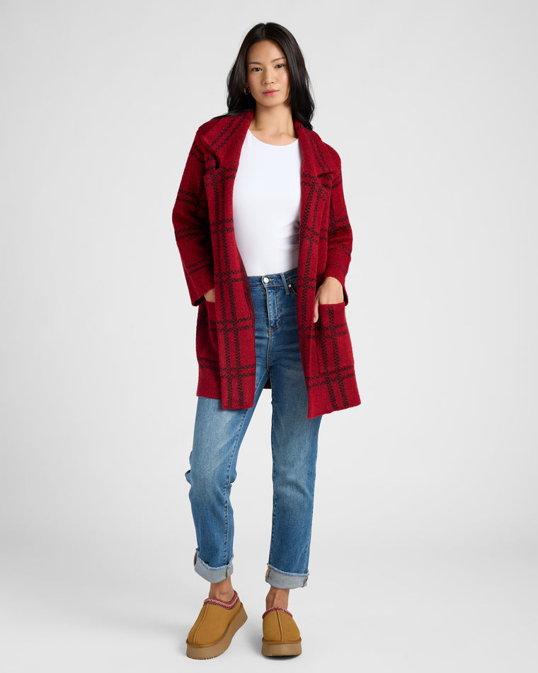 Red $|& OneWorld Plaid Sweater Coatigan - SOF Full Front