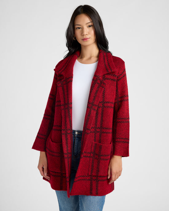 Red $|& OneWorld Plaid Sweater Coatigan - SOF Front