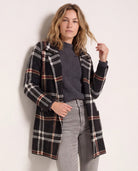 Black/Red/Ivory $|& OneWorld Plaid Sweater Coatigan - SOF Front