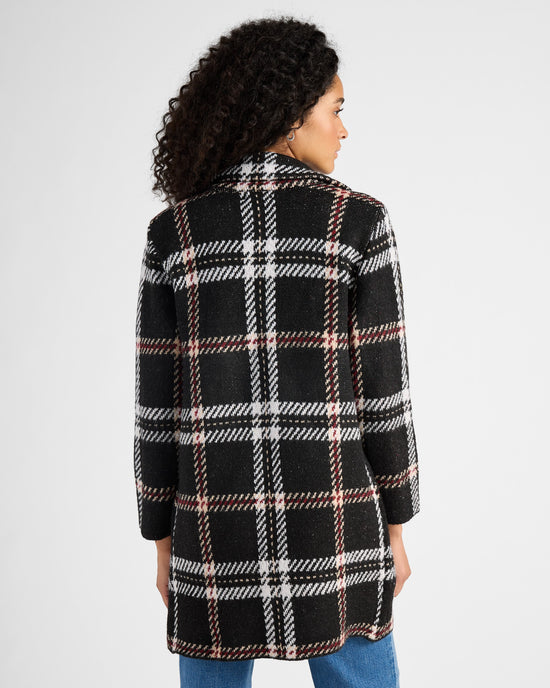 Black/Red/Ivory $|& OneWorld Plaid Sweater Coatigan - SOF Back