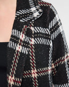 Black/Red/Ivory $|& OneWorld Plaid Sweater Coatigan - SOF Detail