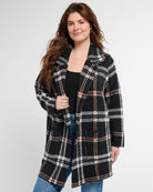 Black/Red/Ivory $|& OneWorld Plaid Sweater Coatigan - SOF Front