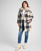 Black/Ivory $|& OneWorld Buffalo Plaid Coatigan with Removable Fur - SOF Front