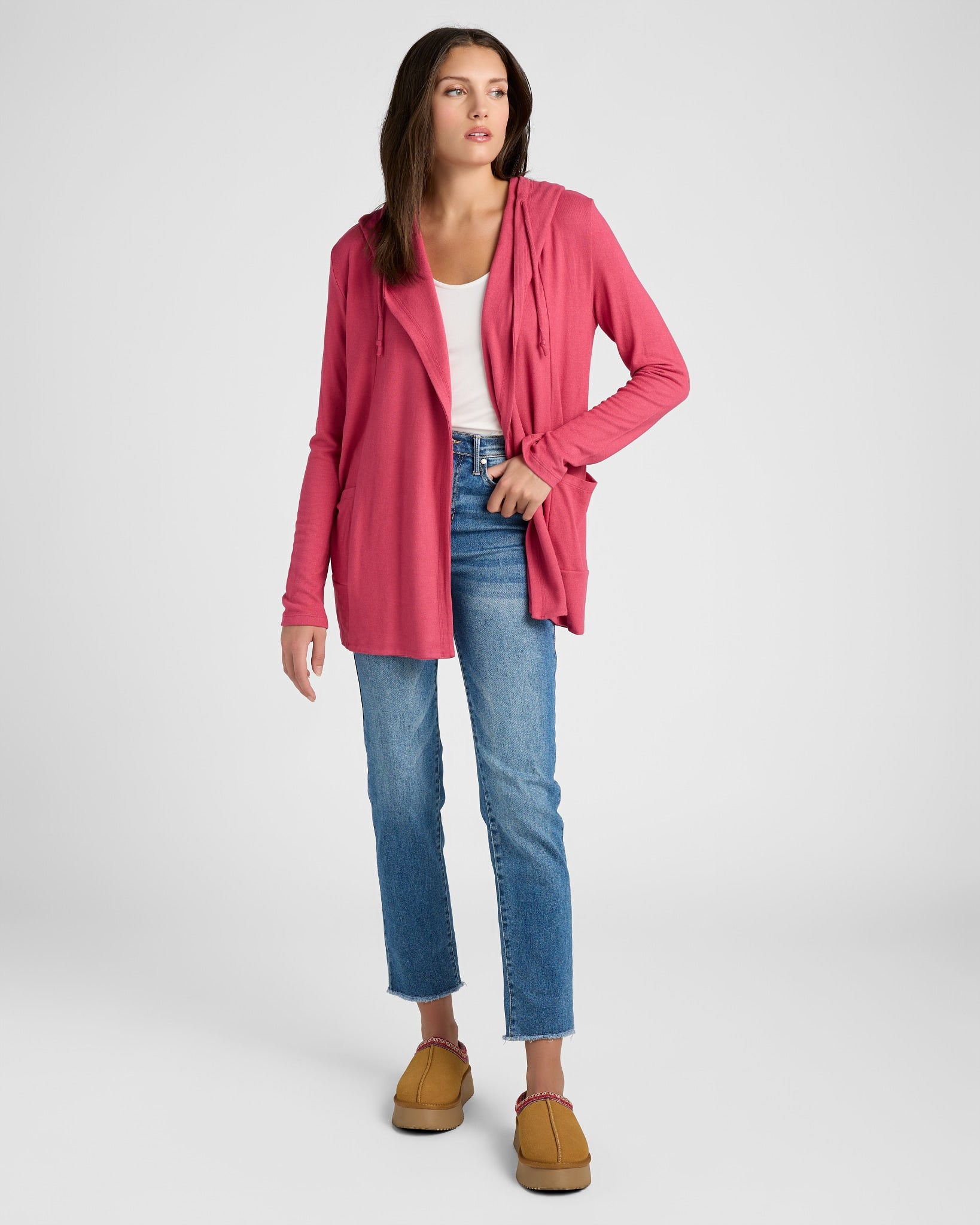 Heather Sangria $|& SEAS Laguna Hooded Cardigan - SOF Full Front