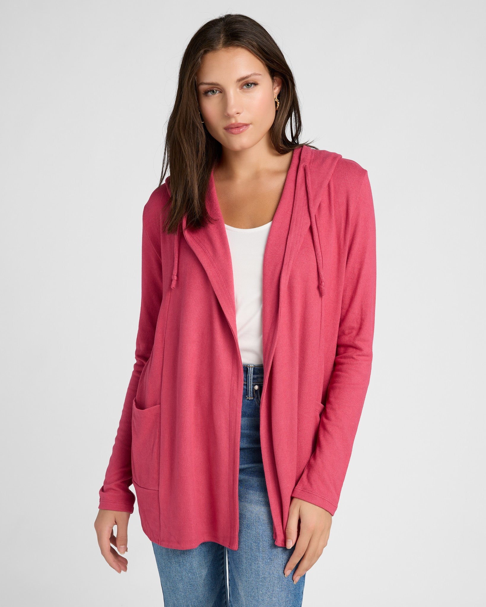 Heather Sangria $|& SEAS Laguna Hooded Cardigan - SOF Front