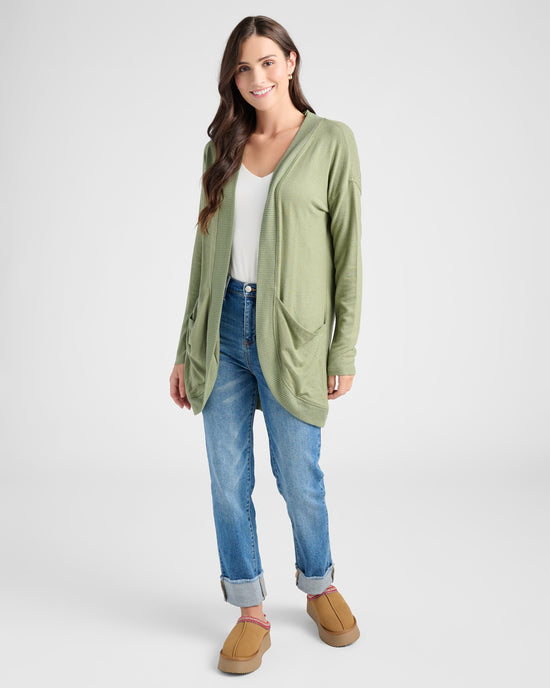 Heathered Olive $|& SEAS Cocoon Cardigan - SOF Full Front