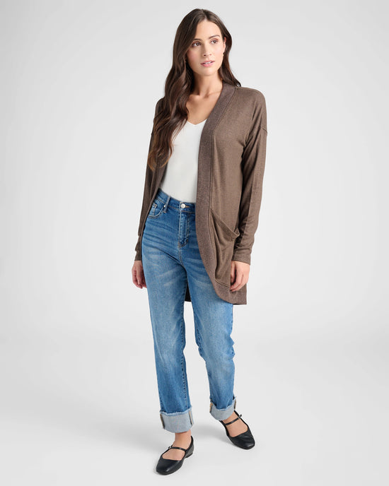 Heathered Dark Chocolate $|& SEAS Cocoon Cardigan - SOF Full Front