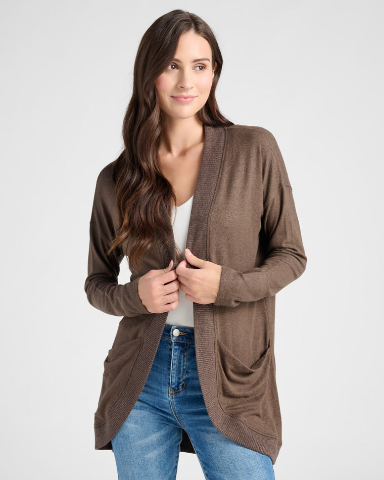 Heathered Dark Chocolate $|& SEAS Cocoon Cardigan - SOF Front