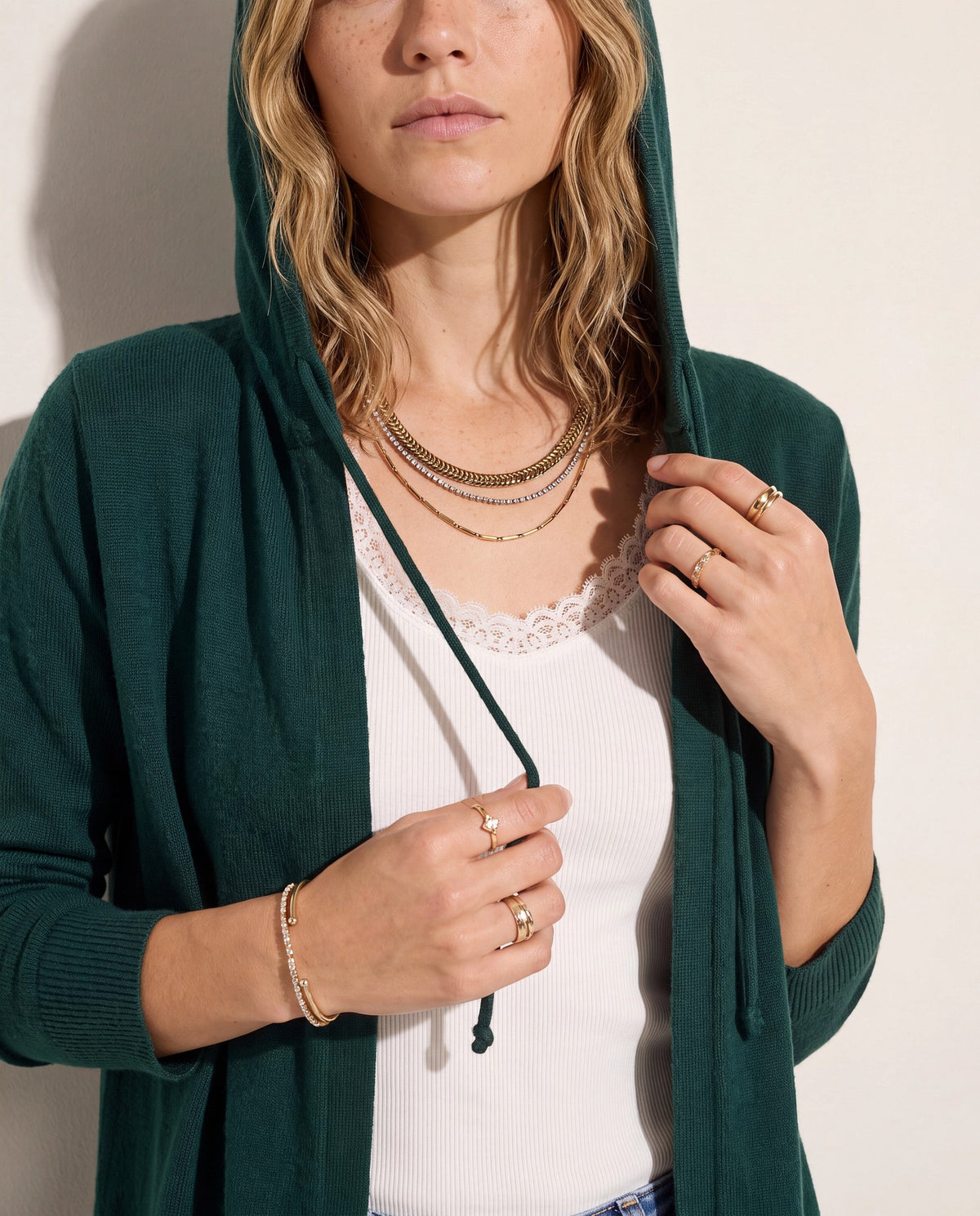 Hunter Green $|& SEAS Over The Falls Cardigan - SOF Detail