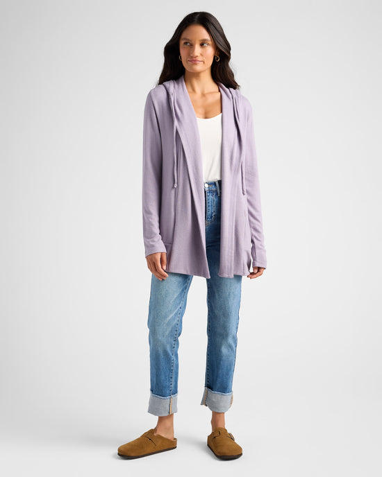 Heathered Purple Sage $|& SEAS Over The Falls Cardigan - SOF Full Front