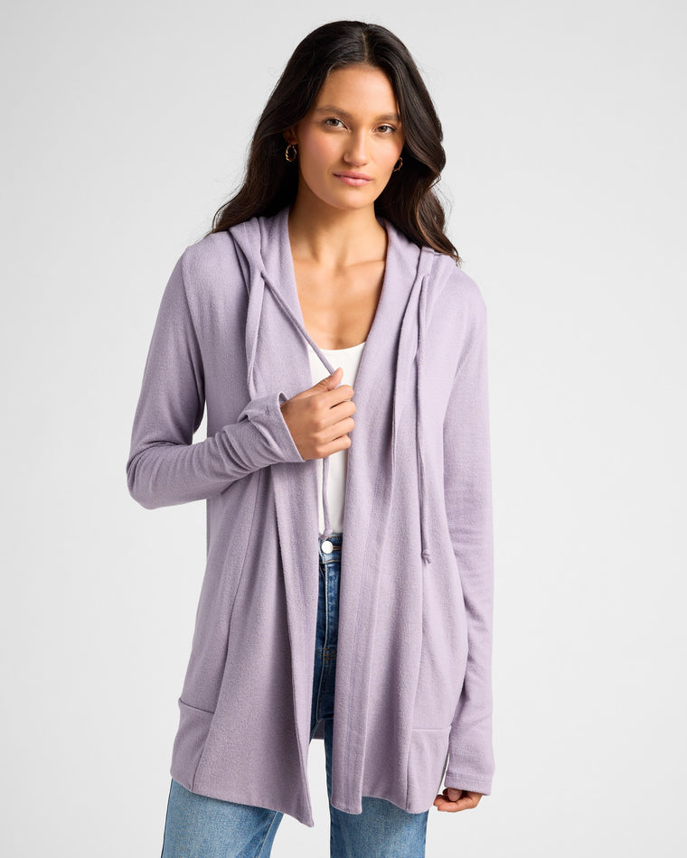 Heathered Purple Sage $|& SEAS Over The Falls Cardigan - SOF Front