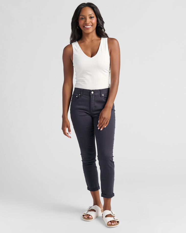 Charcoal $|& SEAS Cyndi Cuffed Ankle Skinny Jeans - SOF Full Front