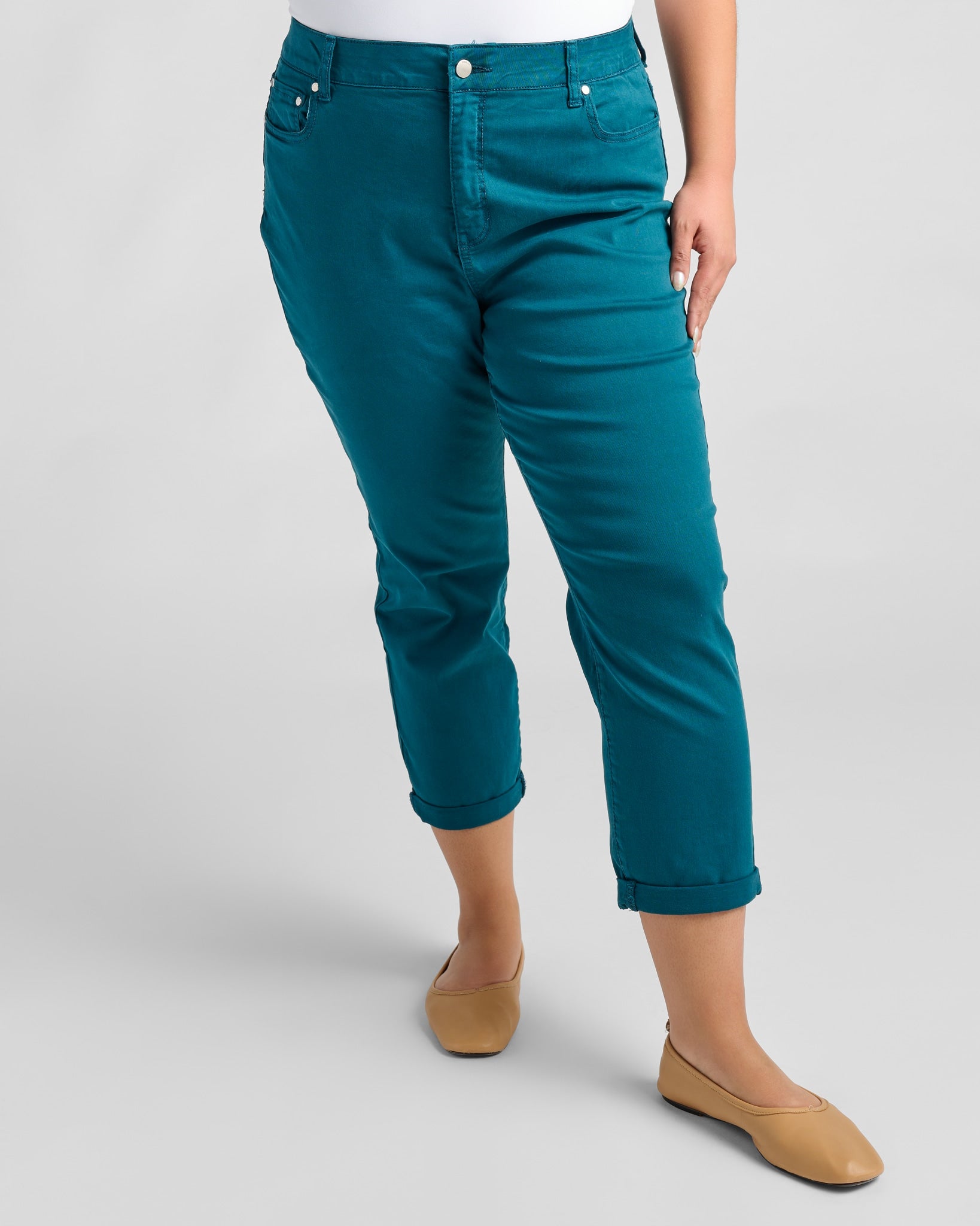 Deep Teal $|& SEAS Cyndi Cuffed Ankle Skinny Jeans - SOF Front