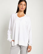 White $|& Interval Flex Fleece V-Neck Top - SOF Front