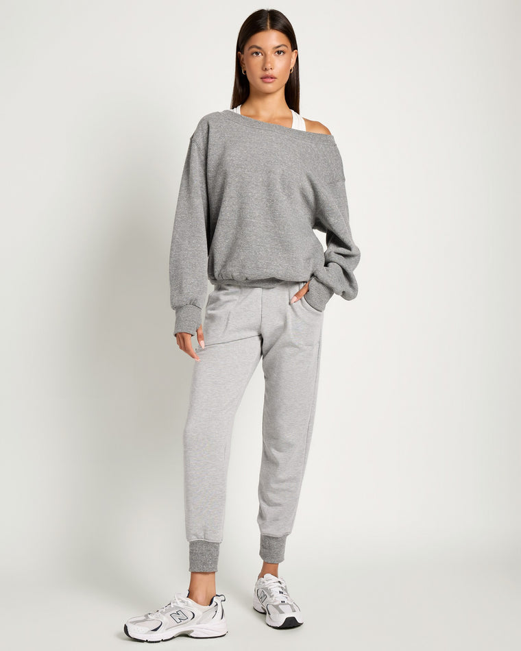 Heather Grey $|& Interval Fleece One Shoulder Pullover - UGC On Fig