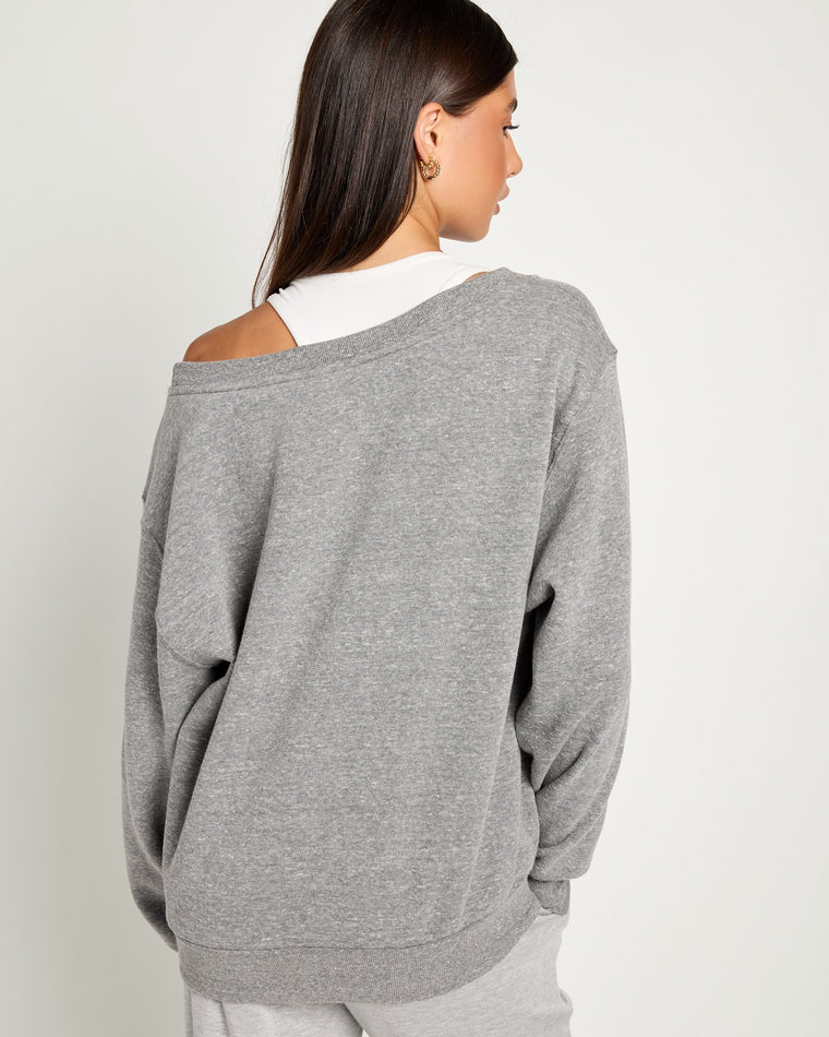Heather Grey $|& Interval Fleece One Shoulder Pullover - SOF Back