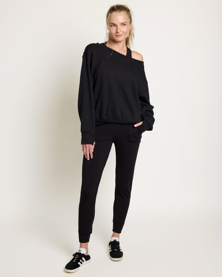 Black $|& Interval Fleece One Shoulder Pullover - UGC On Fig