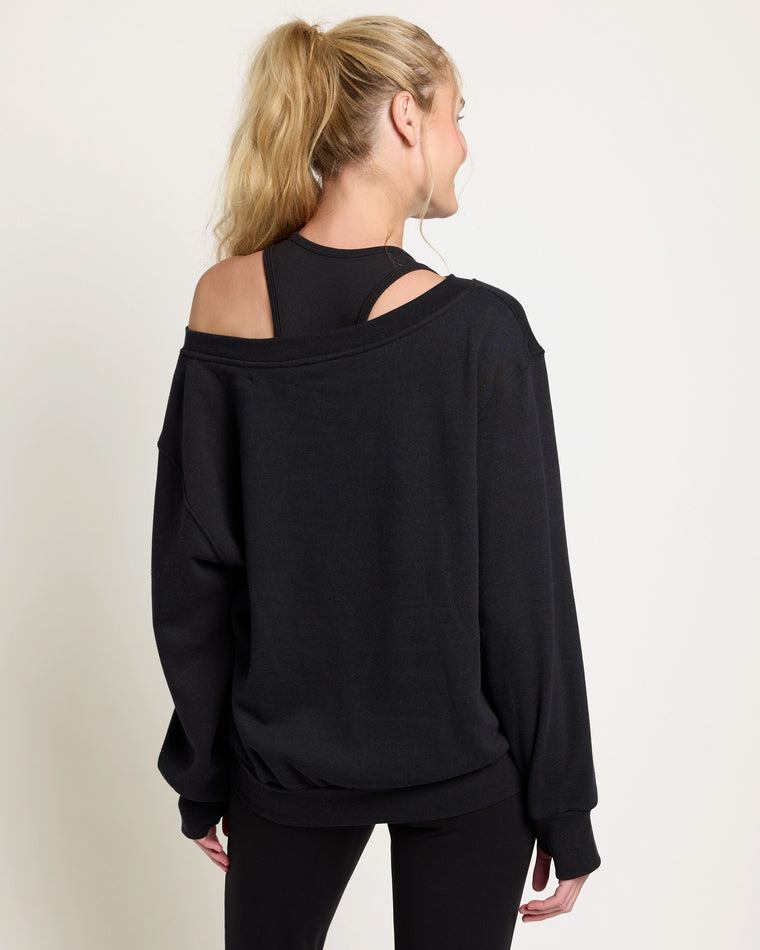 Black $|& Interval Fleece One Shoulder Pullover - SOF Back