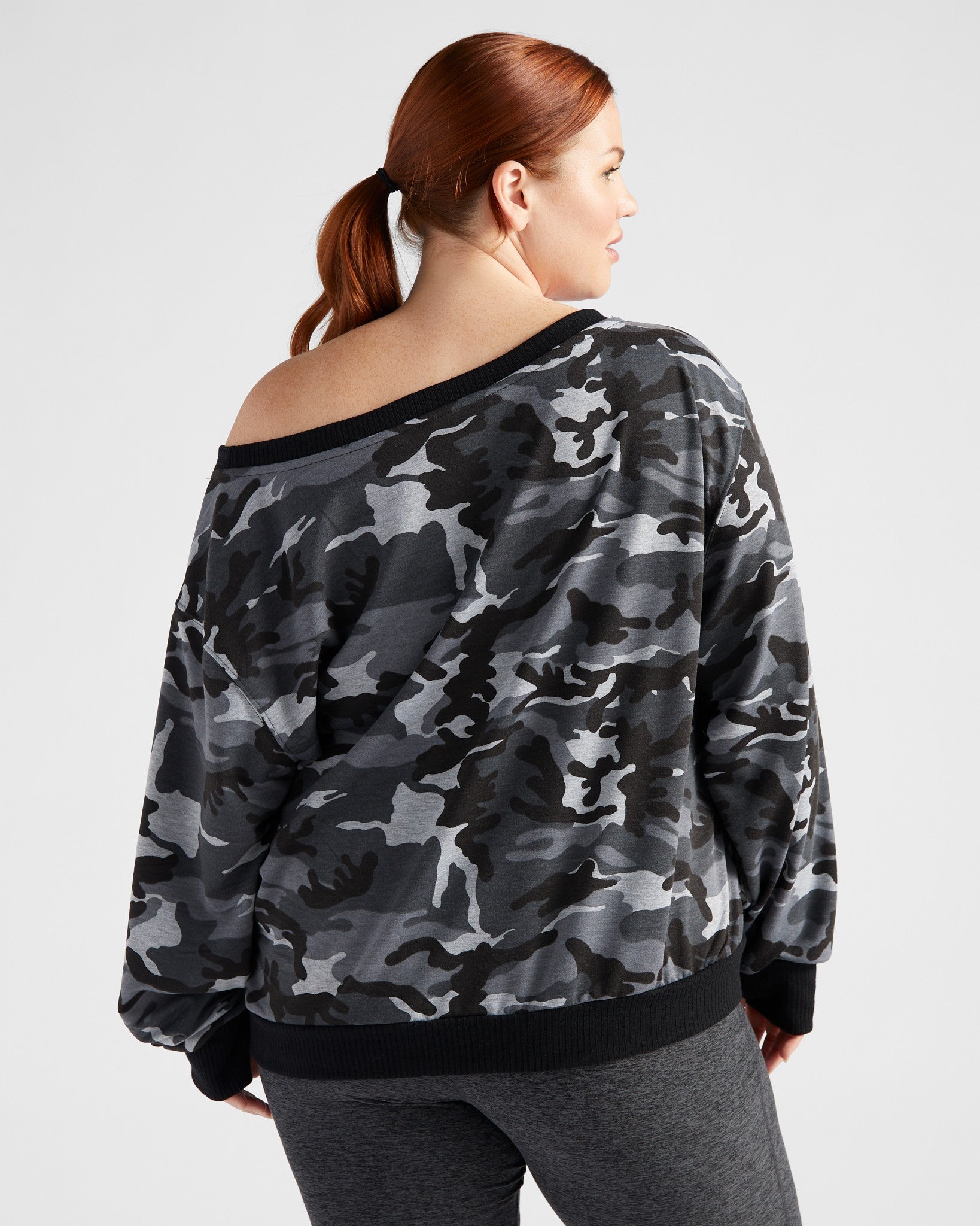 Black/Grey Camo $|& Interval Camo One Shoulder Pullover - SOF Back