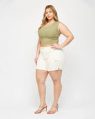 White $|& Mica Denim High Rise Raw Hem Shorts - VOF Side