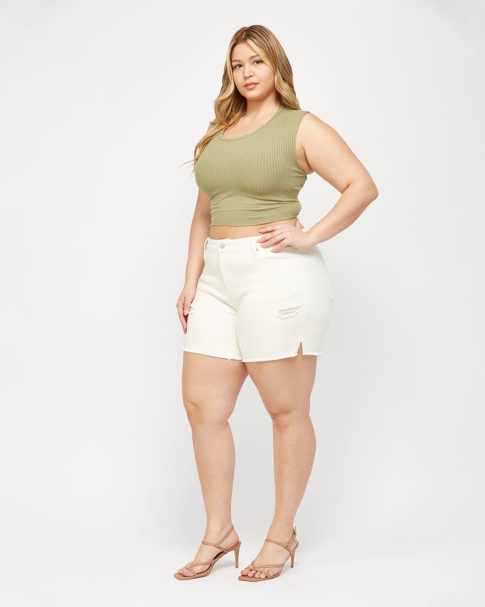 White $|& Mica Denim High Rise Raw Hem Shorts - VOF Side