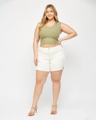 White $|& Mica Denim High Rise Raw Hem Shorts - VOF Front