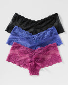 Cranberry/Sapphire/Black 3 Pack $|& Montelle Lace Cheeky Boyshort 3 Pack - SOF Front