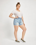 Robola $|& Mica Denim High Rise Distressed Shorts - VOF Side