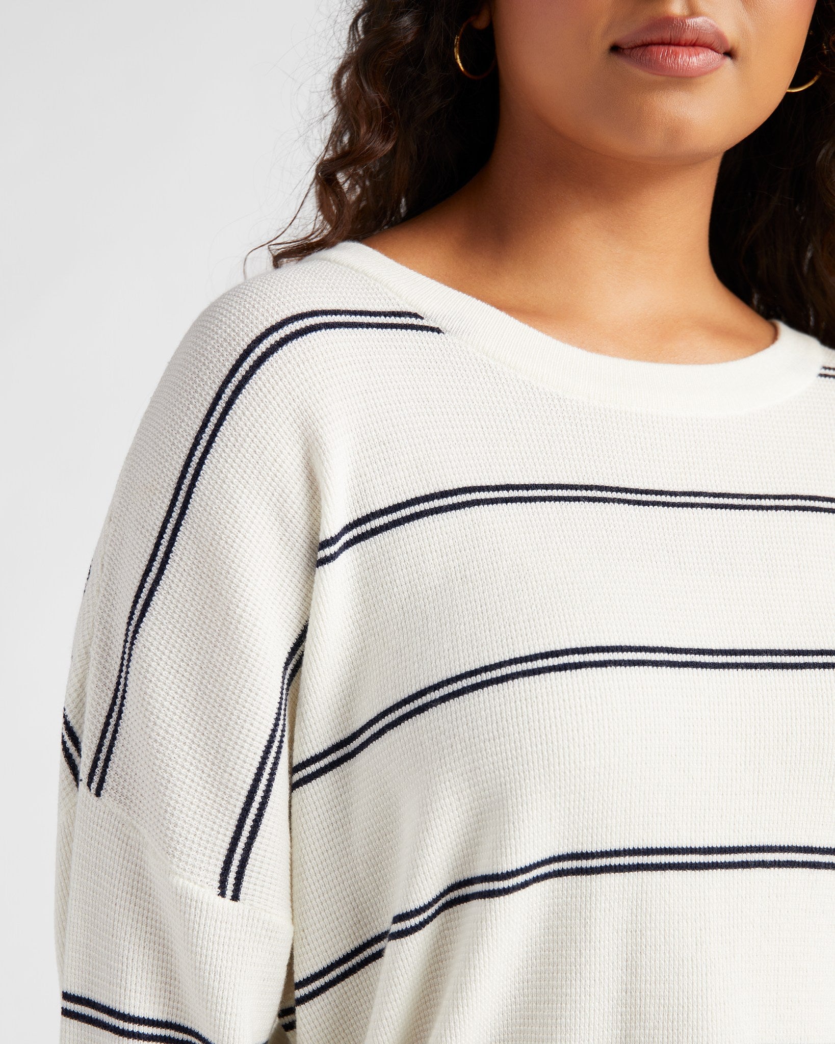 Ivory Navy $|& SEAS Crew Neck Stripe Long Sleeve - SOF Detail