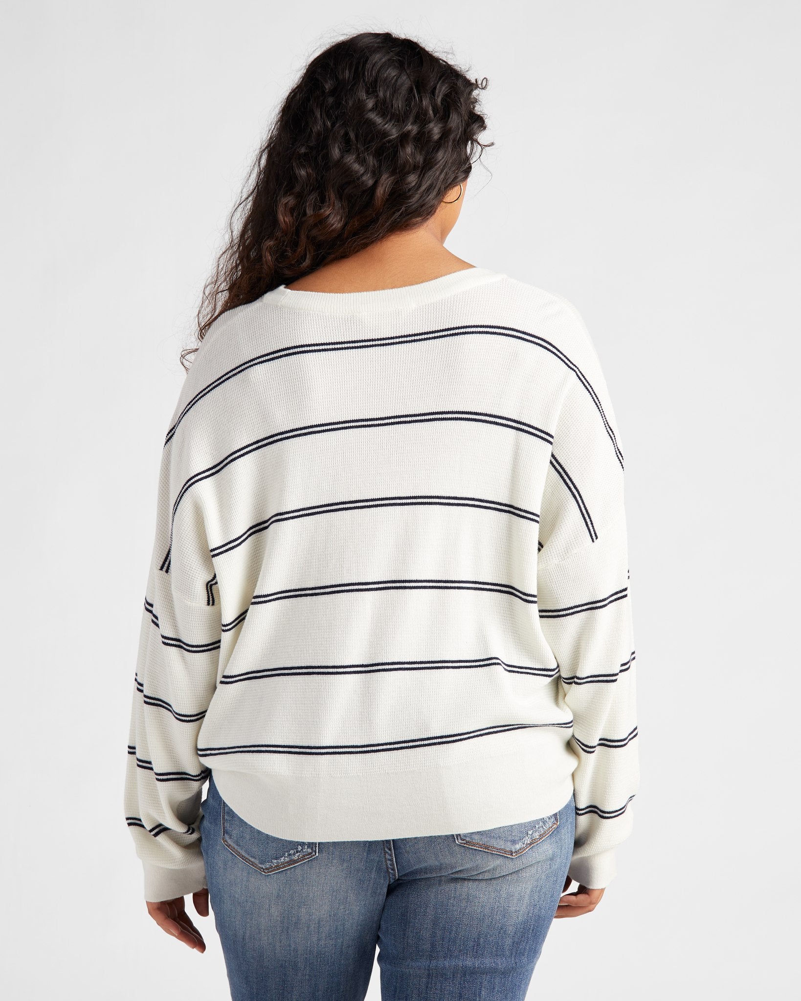 Ivory Navy $|& SEAS Crew Neck Stripe Long Sleeve - SOF Back