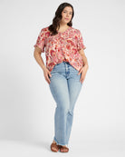 Rose Floral $|& West Kei Floral Woven Ruffle Sleeve Blouse - SOF Full Front